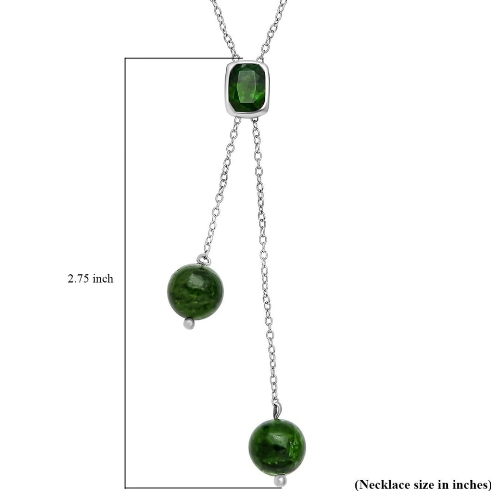 Chrome Diopside Lariat Necklace 18" In Rhodium Over 925 Sterling Silver - Picture 5 of 8